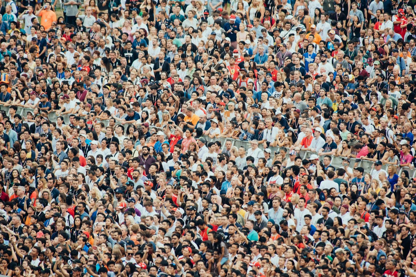 A crowd seen from above, each person a dot